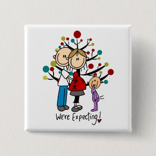 Stick Figures Expectant Parents Girl 2 Inch Square Button