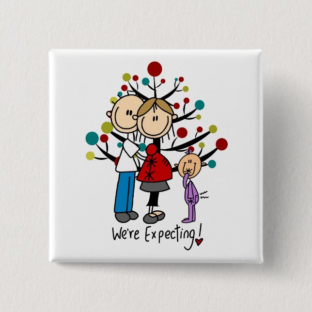 Stick Figures Expectant Parents Girl 2 Inch Square Button (Front)