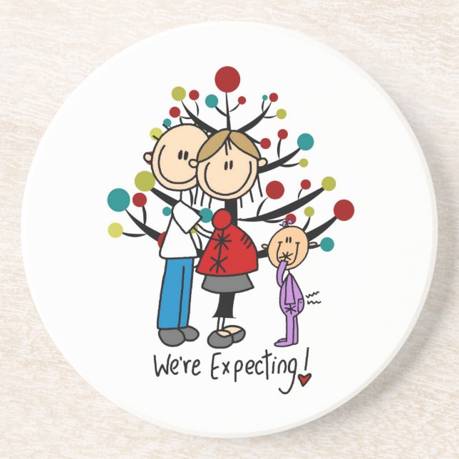 Stick Figures Expectant Parents Girl Coaster (Front)