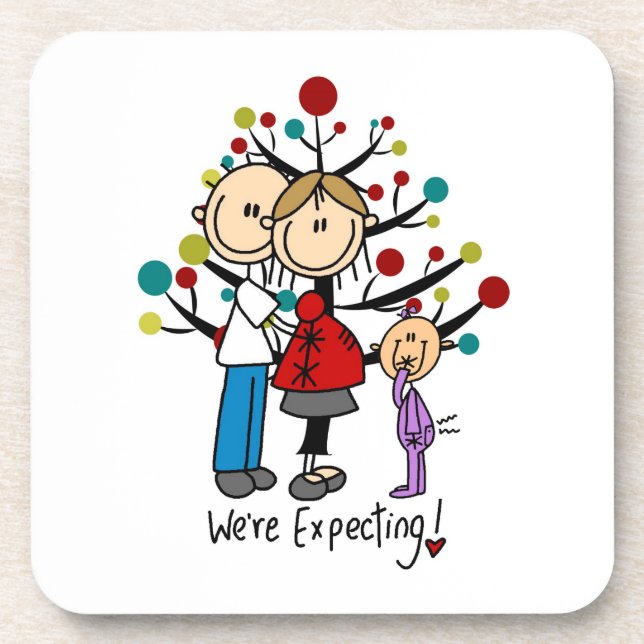 Stick Figures Expectant Parents Girl Coaster (Front)