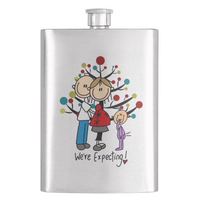 Stick Figures Expectant Parents Girl Hip Flask (Front)
