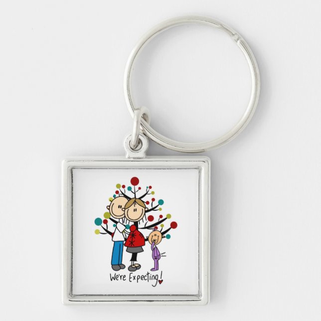 Stick Figures Expectant Parents Girl Keychain (Front)