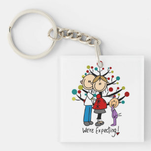 Stick Figures Expectant Parents Girl Keychain