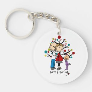 Stick Figures Expectant Parents Girl Keychain