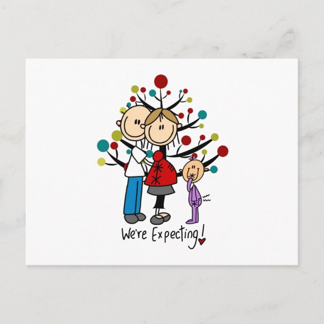 Stick Figures Expectant Parents Girl Postcard (Front)