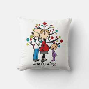 Stick Figures Expectant Parents Girl Throw Pillow