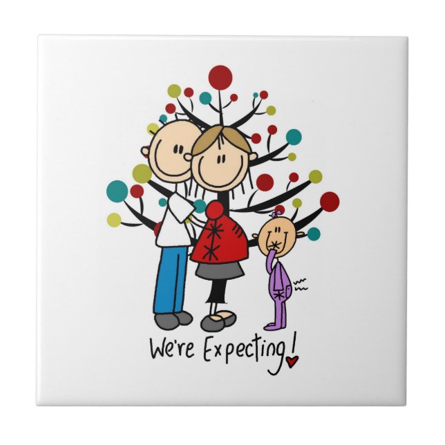 Stick Figures Expectant Parents Girl Tile (Front)
