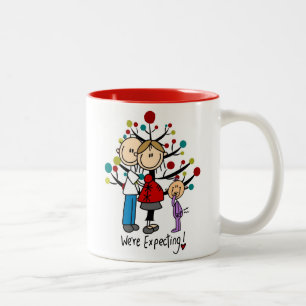Stick Figures Expectant Parents Girl Two-Tone Coffee Mug
