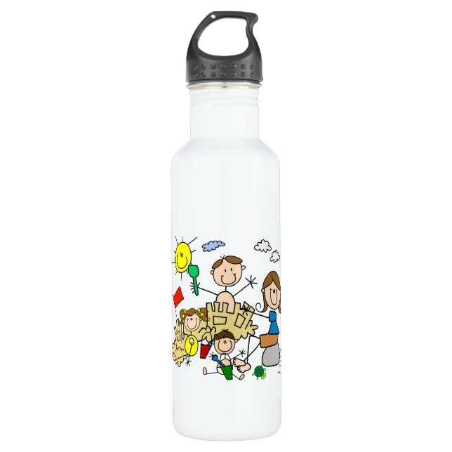 Stick Figures Family Beach Fun 710 Ml Water Bottle (Front)