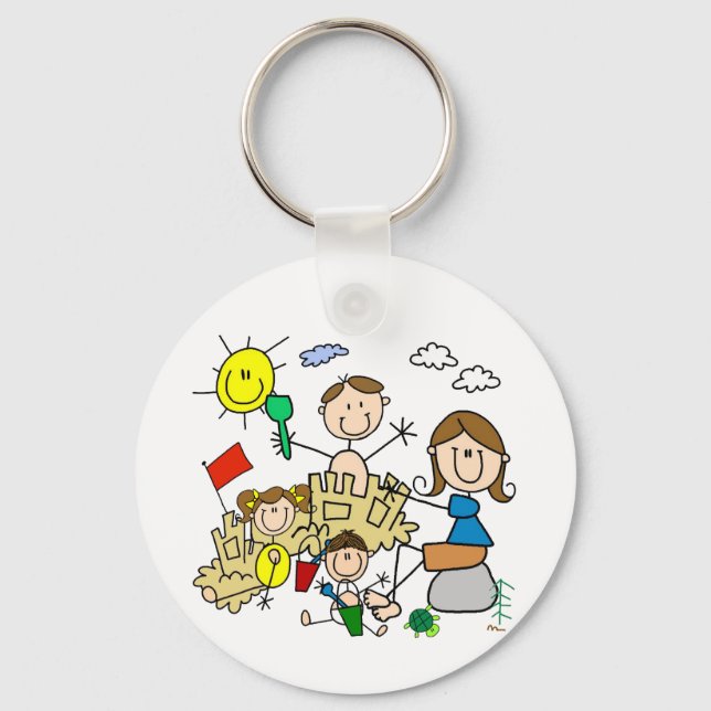 Stick Figures Family Beach Fun Keychain (Front)