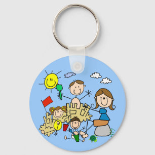 Stick Figures Family Beach Fun Keychain