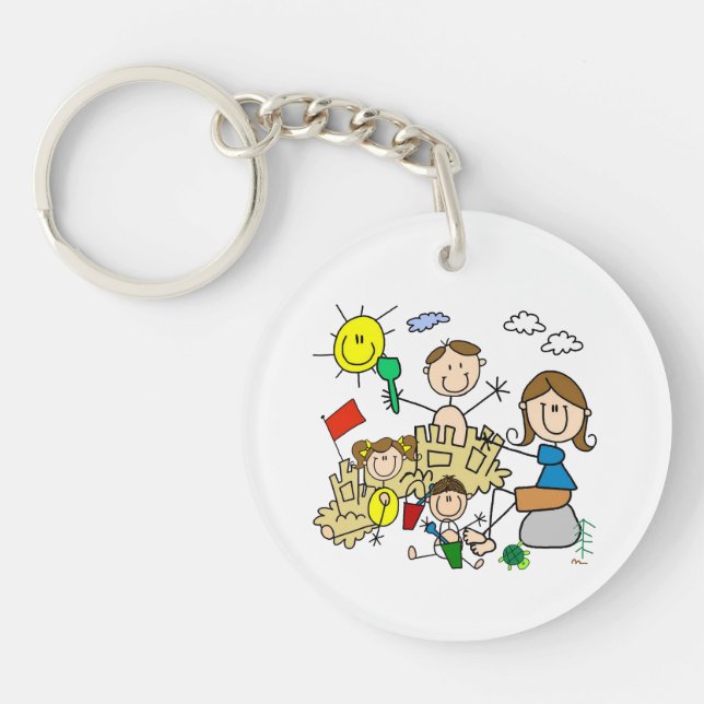 Stick Figures Family Beach Fun Keychain (Front)