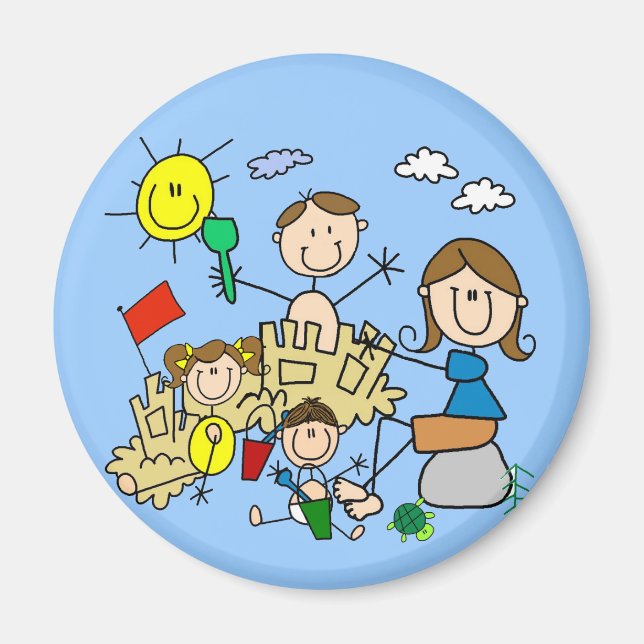 Stick Figures Family Beach Fun Magnet (Front)