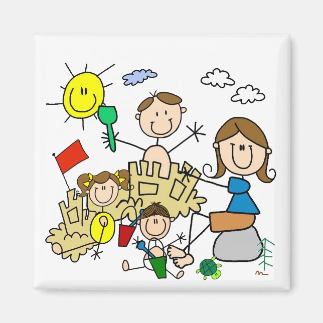 Stick Figures Family Beach Fun Magnet (Front)