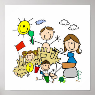 Stick Figures Family Beach Fun Poster