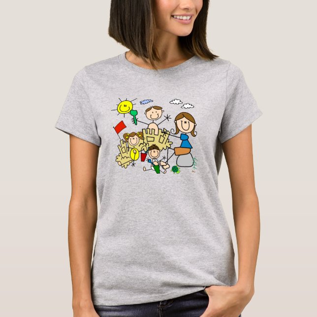 Stick Figures Family Beach Fun T-Shirt (Front)