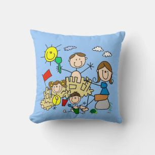 Stick Figures Family Beach Fun Throw Pillow