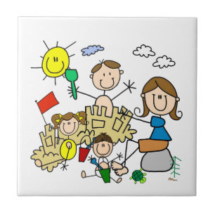 Stick Figures Family Beach Fun Tile