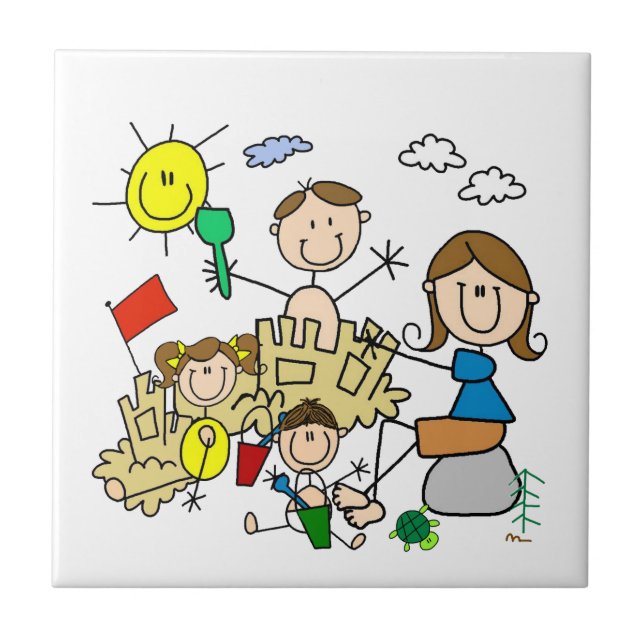 Stick Figures Family Beach Fun Tile (Front)