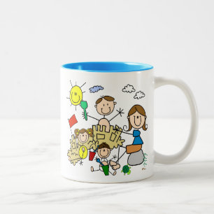 Stick Figures Family Beach Fun Two-Tone Coffee Mug