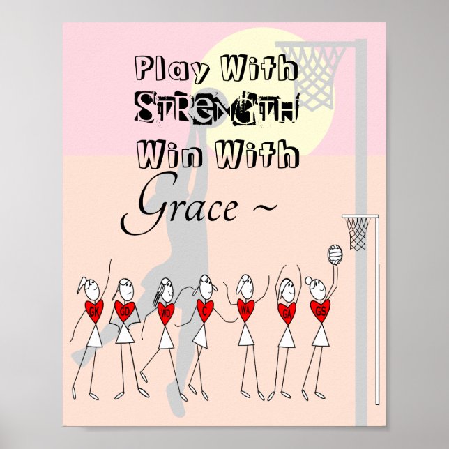 Stick Figures Motivational Netball Quote Poster (Front)