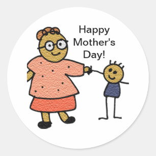Stick Figures of Mother and Child for Mother's Day Classic Round Sticker