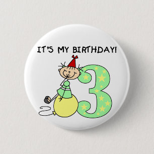 Stick Girl 3rd Birthday Tshirts and Gifts 2 Inch Round Button