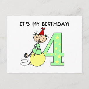Stick Girl 4th Birthday Tshirts and Gifts Postcard