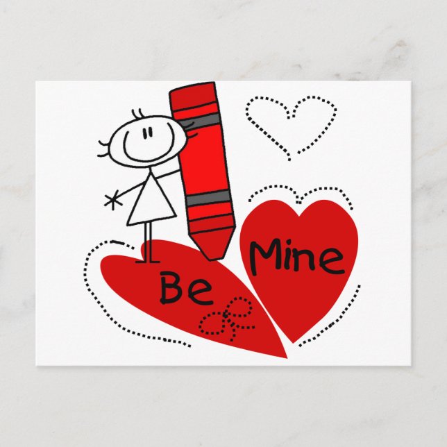 Stick Girl Be Mine Valentine Holiday Postcard (Front)