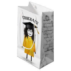 Stick Girl Graduate with Black Cap and Diploma   Small Gift Bag