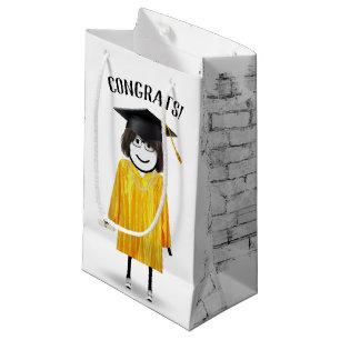 Stick Girl Graduate with Diploma    Small Gift Bag