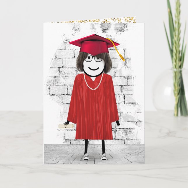 Stick Girl Graduate with Hair and Diploma  Card (Front)
