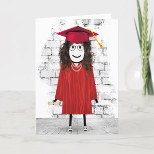Stick Girl Graduate with Hair and Diploma  Card