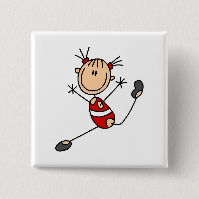 Stick Girl Gymnast Tshirts and Gifts 2 Inch Square Button (Front)