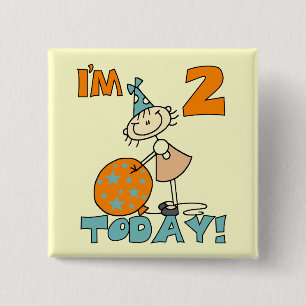 Stick Girl I'm 2 Today Tshirts and Gifts Inch Square Button