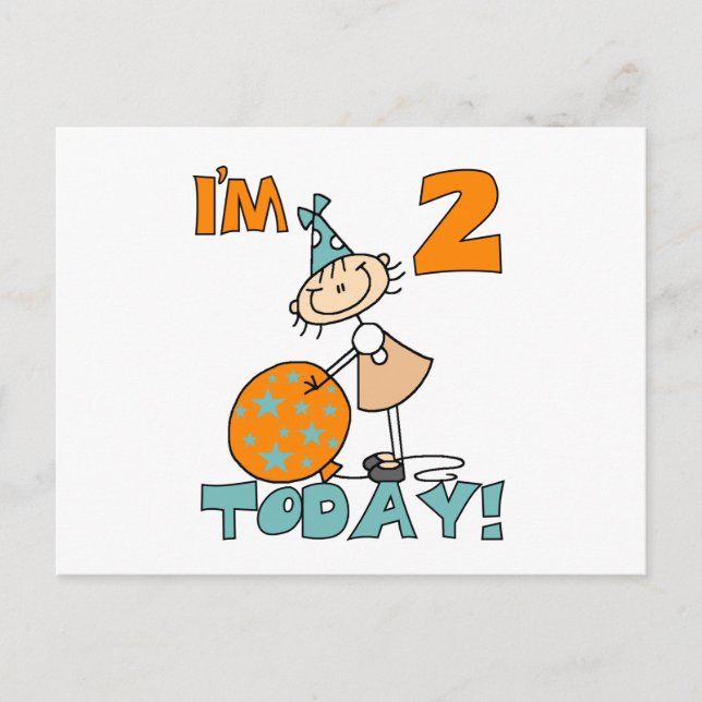 Stick Girl I'm 2 Today Tshirts and Gifts Postcard (Front)