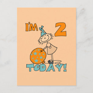 Stick Girl I'm 2 Today Tshirts and Gifts Postcard