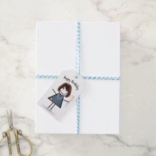 Stick Girl in Blue Jean Dress  Gift Tags