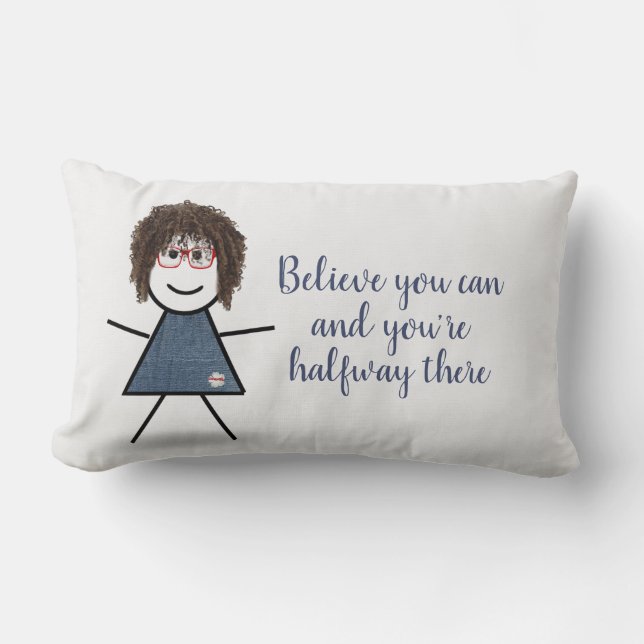 Stick Girl in Denim Dress with Quote  Lumbar Pillow (Front)