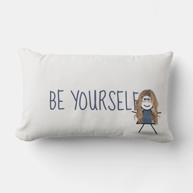 Stick Girl in Denim Dress with Quote   Lumbar Pillow (Front)