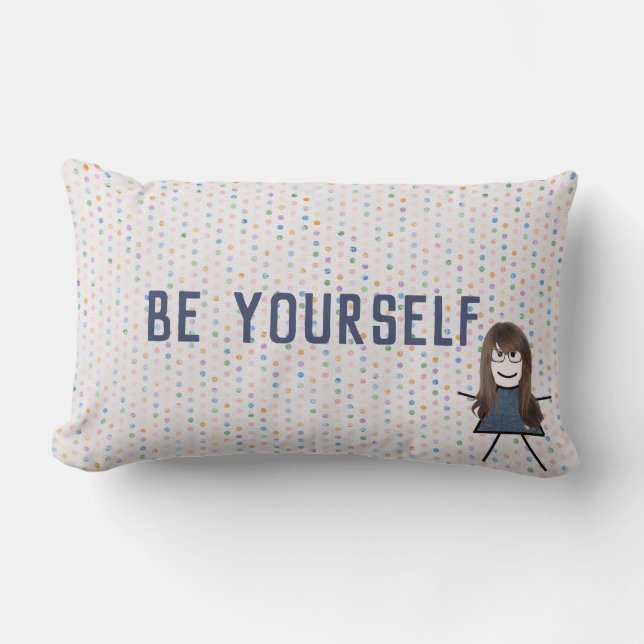 Stick Girl in Denim Dress with Quote    Lumbar Pillow (Front)