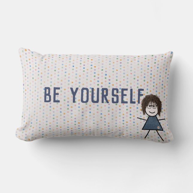 Stick Girl in Denim Dress with Quote   Lumbar Pillow (Front)