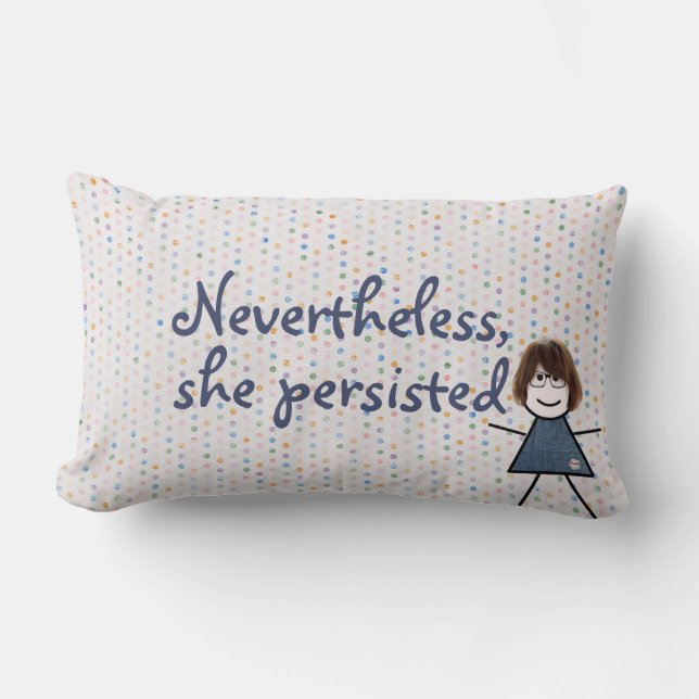 Stick Girl in Denim Dress with Quote  Lumbar Pillow (Front)