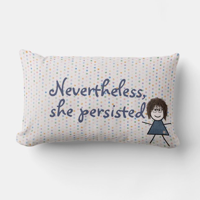 Stick Girl in Denim Dress with Quote  Lumbar Pillow (Front)