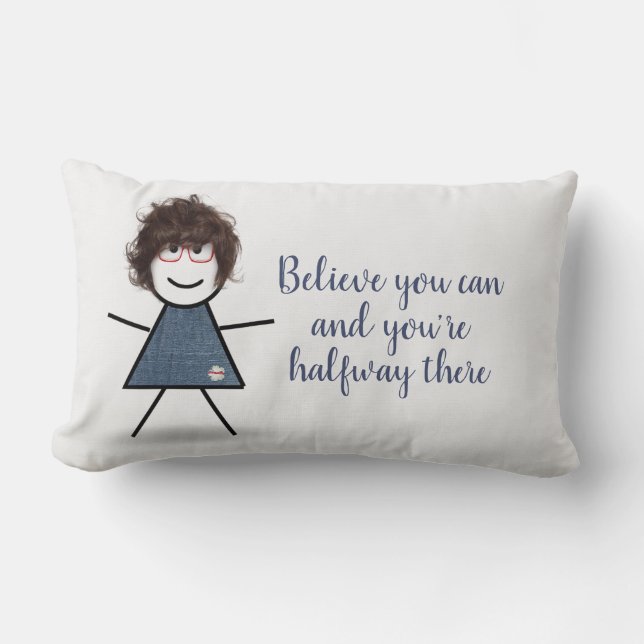 Stick Girl in Denim Dress with Quote  Lumbar Pillow (Front)