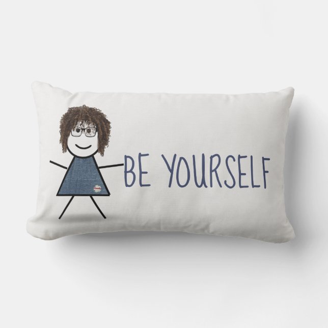 Stick Girl in Denim Dress with Quote   Lumbar Pillow (Front)