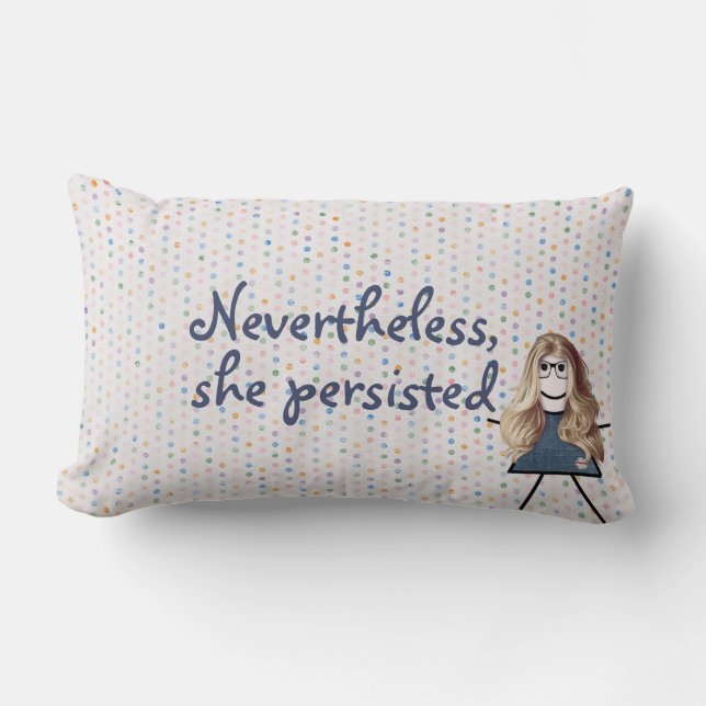 Stick Girl in Denim Dress with Quote Lumbar Pillow (Front)
