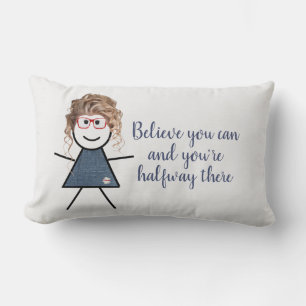 Stick Girl in Denim Dress with Quote Lumbar Pillow