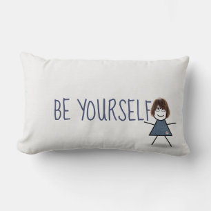 Stick Girl in Denim Dress with Quote  Lumbar Pillow