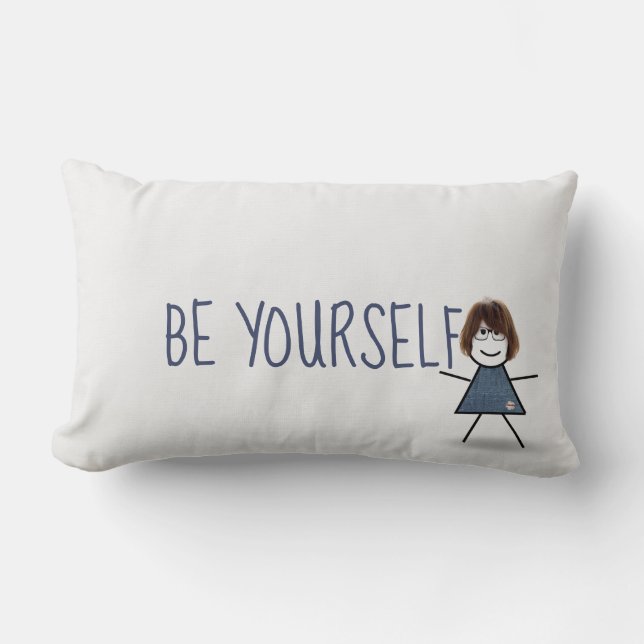 Stick Girl in Denim Dress with Quote  Lumbar Pillow (Front)